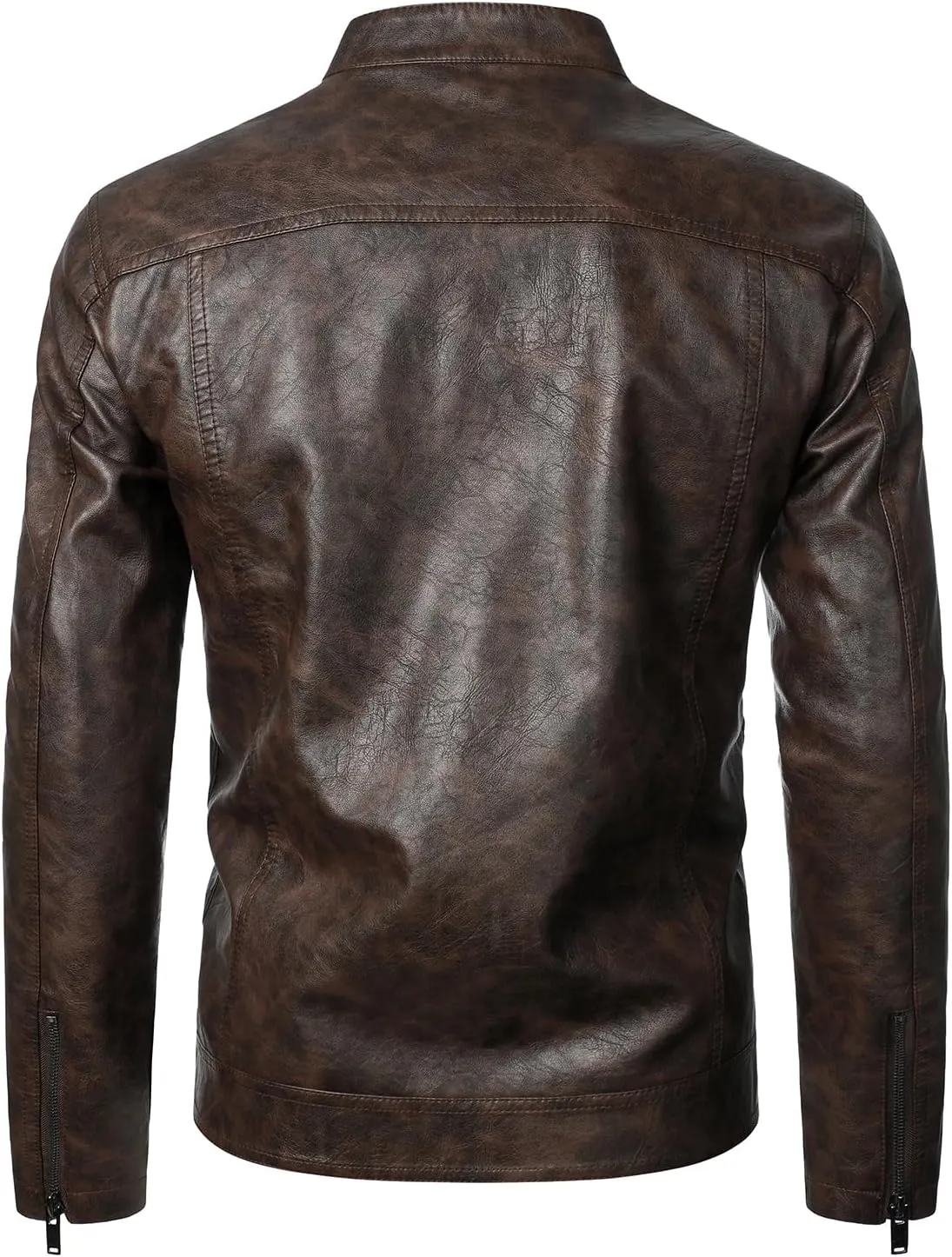 HOOD CREW Men’s Faux Leather Jacket Cool Biker Jackets Vintage Stand Collar Lightweight Leather Outwear Coat