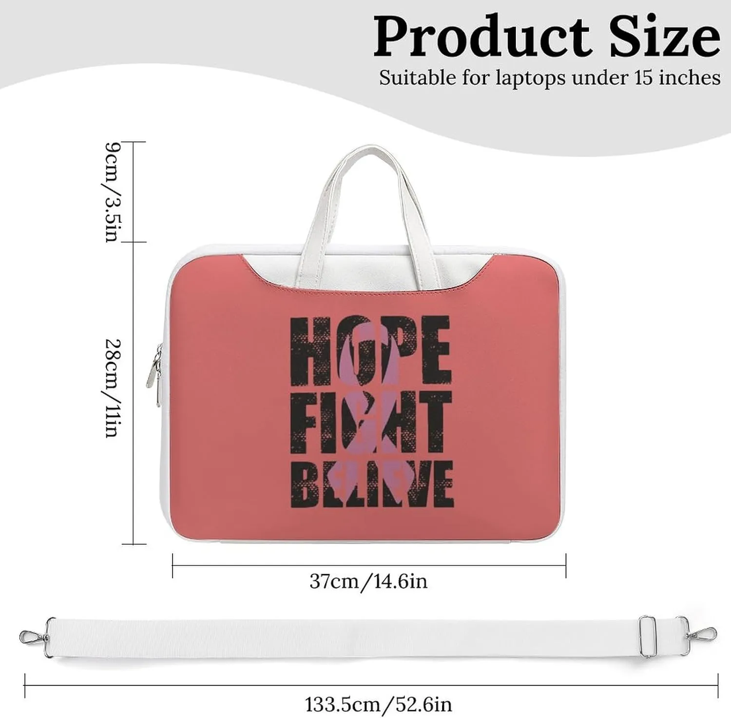Hope Fight Believe - Breast Cancer Leather Bag Laptop Case Slim Water Resistant Computer Bags with Handle Briefcase for Work
