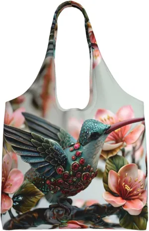 Hummingbirds Eat Pollen One-Shoulder Commuting Canvas Bag,Fashionable And Lightweight,Extra Large Capacity,Easy To Store,Soft And Durable,Suitable For Shopping, Black