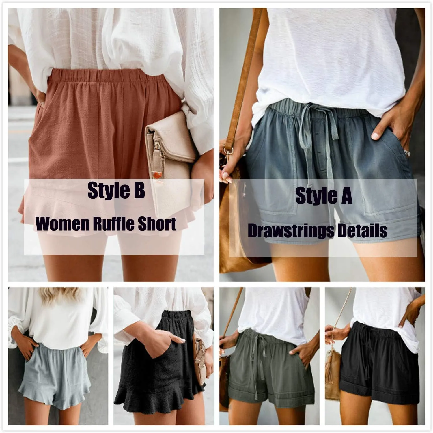 HUUSA Women's Casual Loose Summer Beach Shorts Comfy High Waist Loungwear Athletic Shorts with Pockets