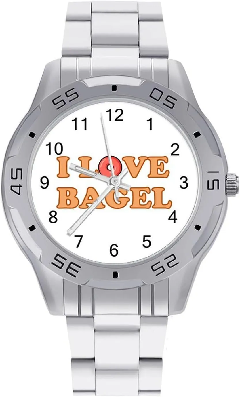 I Love Bagel Simple Stainless Steel Band Business Watch Dress Wrist Unique Luxury Work Casual Waterproof Watches