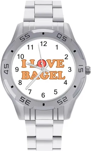 I Love Bagel Simple Stainless Steel Band Business Watch Dress Wrist Unique Luxury Work Casual Waterproof Watches