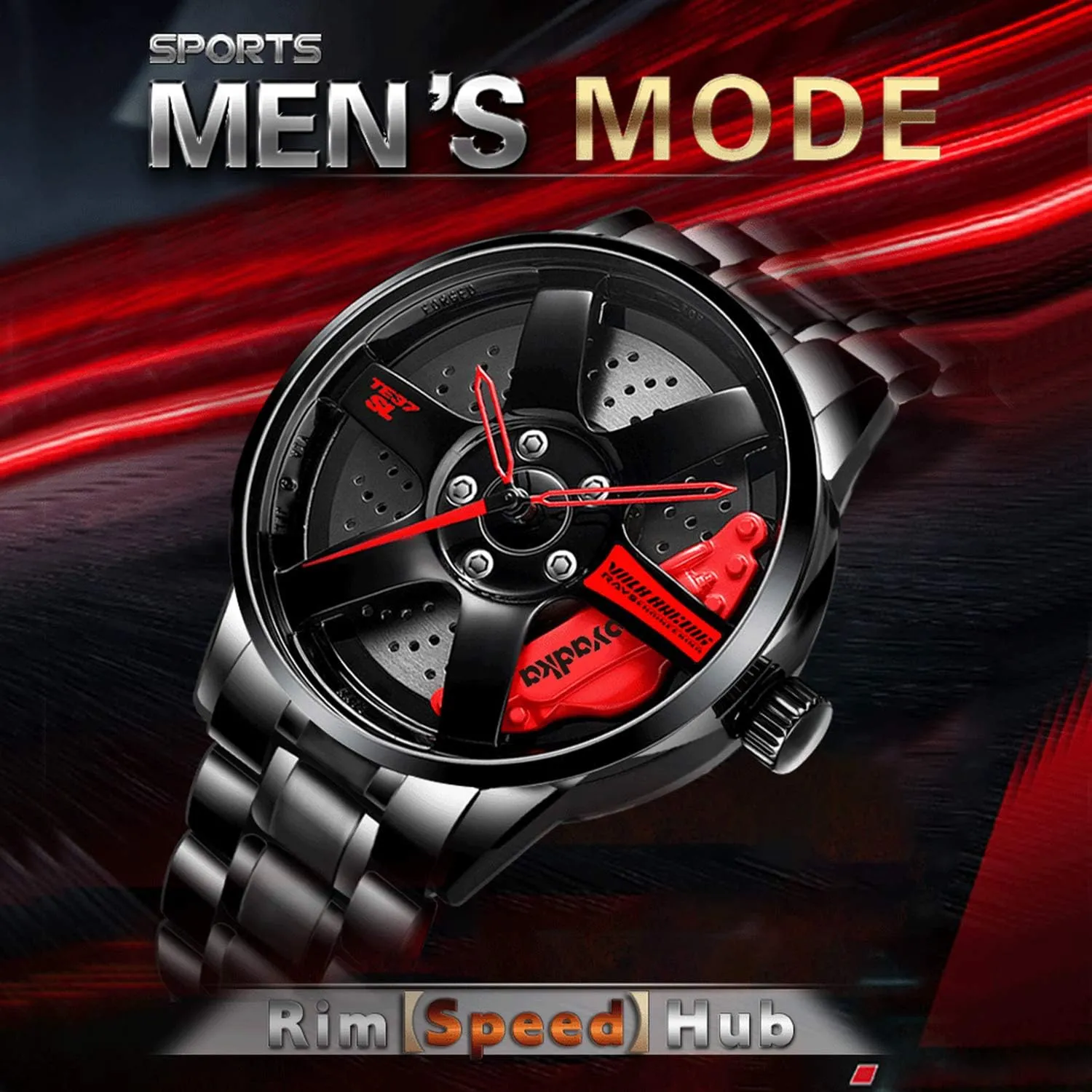 iCyber Watches for Men - Waterproof Stainless Steel Japanese Quartz Wrist Watch Sports Men’s Watches with Car Wheel Rim Hub Design