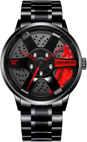 iCyber Watches for Men - Waterproof Stainless Steel Japanese Quartz Wrist Watch Sports Men’s Watches with Car Wheel Rim Hub Design