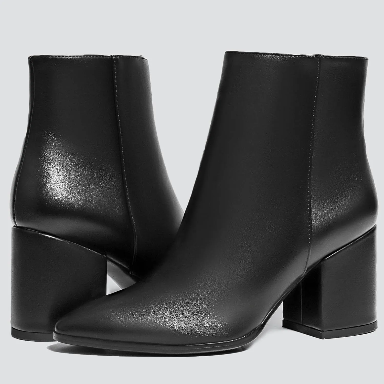 IDIFU Women Dress Ankle Boot with Low Chunky Heel Pointed Toe Side Zipper Bootie Shoe for Women Office Business Date Wedding