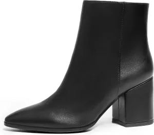 IDIFU Women Dress Ankle Boot with Low Chunky Heel Pointed Toe Side Zipper Bootie Shoe for Women Office Business Date Wedding