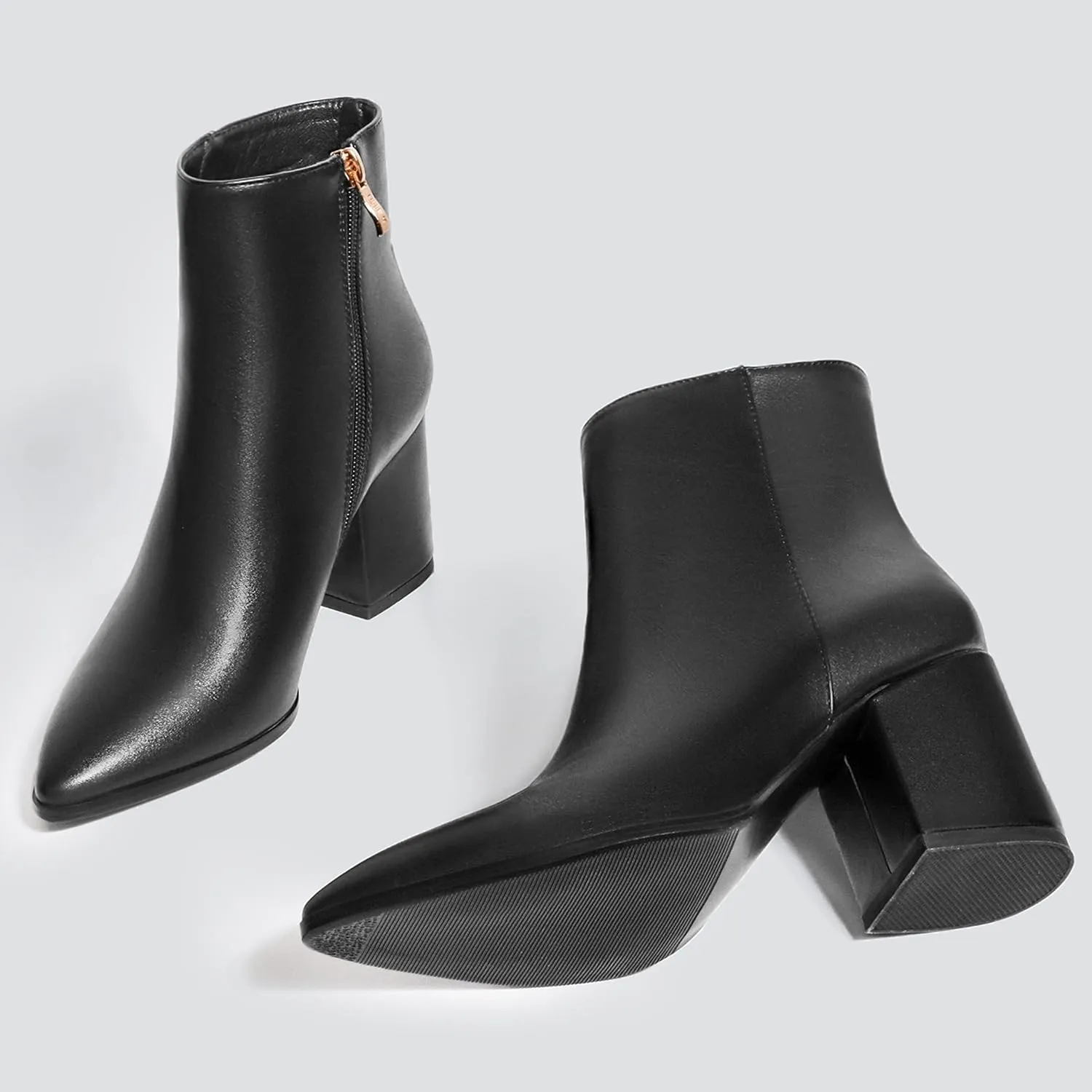 IDIFU Women Dress Ankle Boot with Low Chunky Heel Pointed Toe Side Zipper Bootie Shoe for Women Office Business Date Wedding