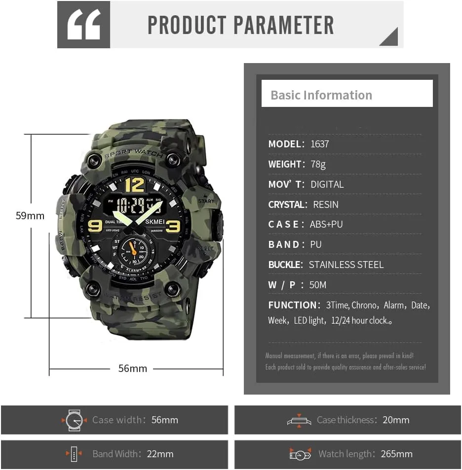 IJAHWRS Men's Camouflage Watch, Large Face Multifunctional Waterproof Shockproof Sports Watch for Men