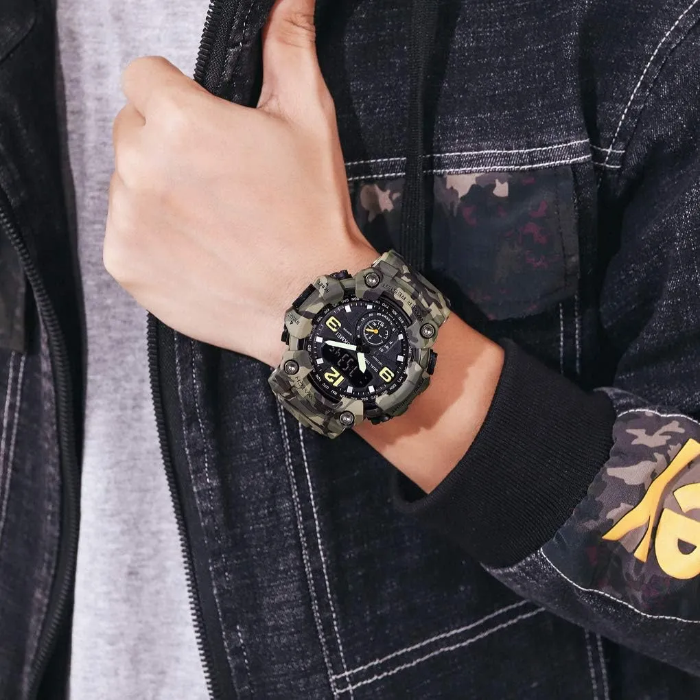 IJAHWRS Men's Camouflage Watch, Large Face Multifunctional Waterproof Shockproof Sports Watch for Men