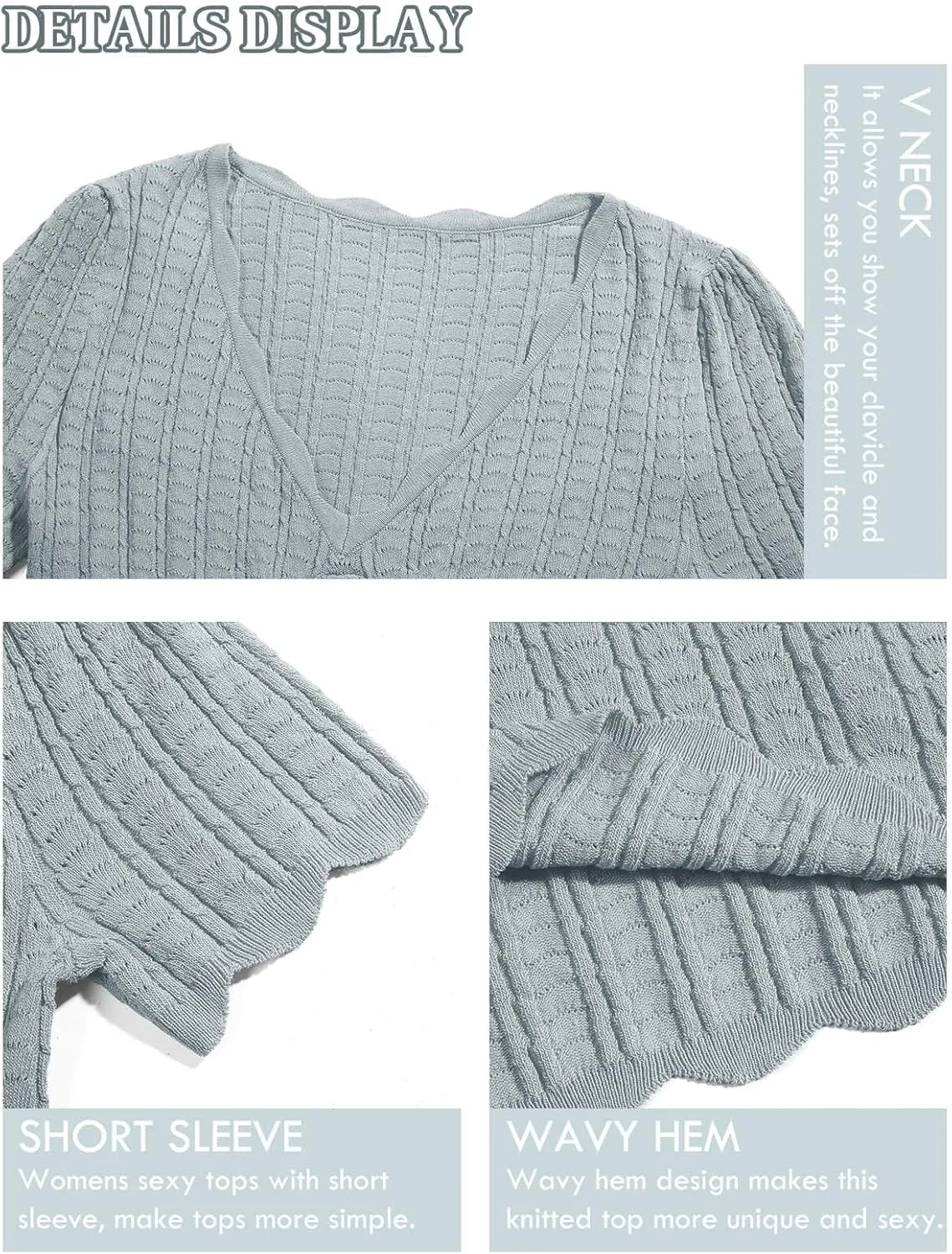 Imily Bela Womens Short Sleeve Sweaters Summer Casual V Neck Slim Fit Knit Lightweight Pullover Tops