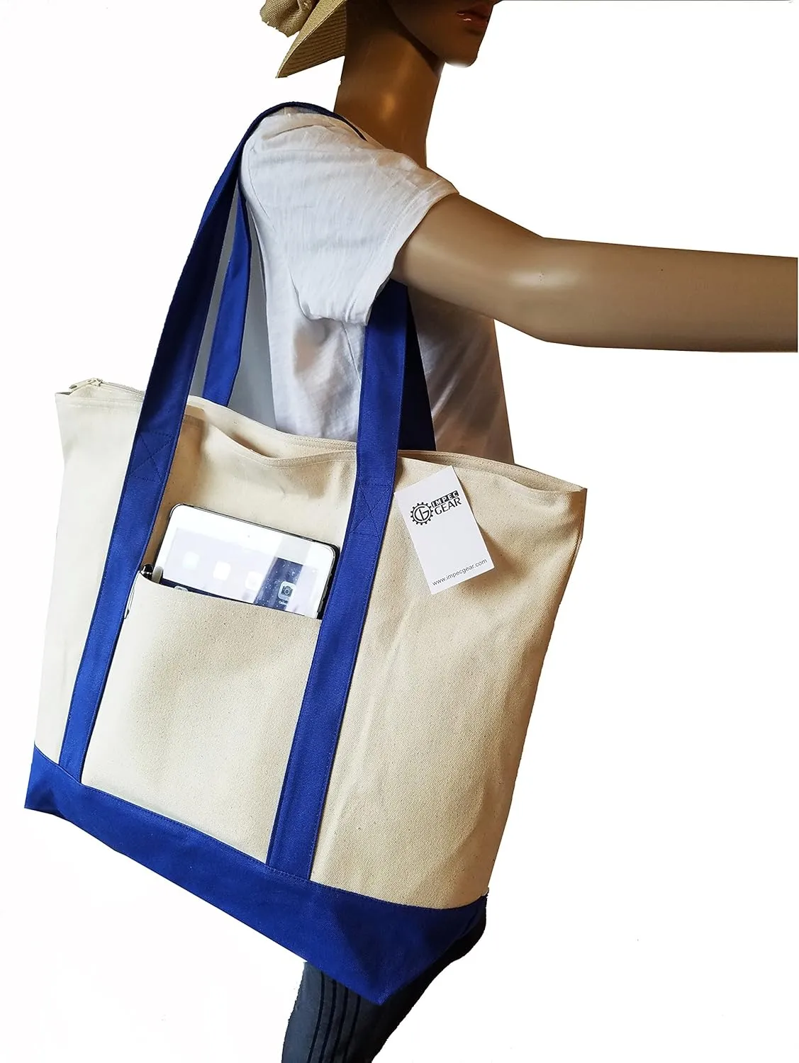 ImpecGear 22" Deluxe Heavy Duty Zippered Cotton Canvas Tote Bag
