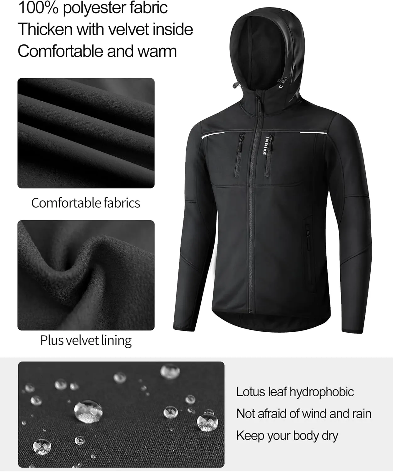 INBIKE Cycling Jackets for Men Women, Thermal Bike Jacket Windproof Breathable Reflective Softshell Windbreaker with Pockets