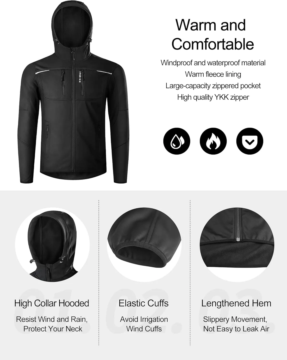 INBIKE Cycling Jackets for Men Women, Thermal Bike Jacket Windproof Breathable Reflective Softshell Windbreaker with Pockets