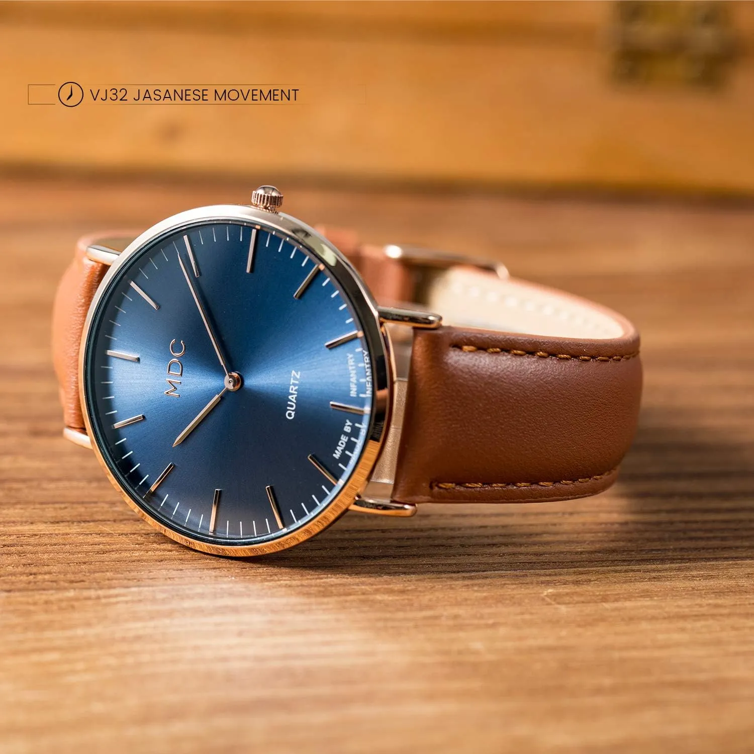 Infantry MDC Mens Minimalist Wrist Watch, Genuine Leather Watches for Men, Ultra Thin Quartz Analog Wristwatch, Dress Casual Business Style