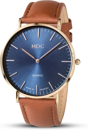 Infantry MDC Mens Minimalist Wrist Watch, Genuine Leather Watches for Men, Ultra Thin Quartz Analog Wristwatch, Dress Casual Business Style