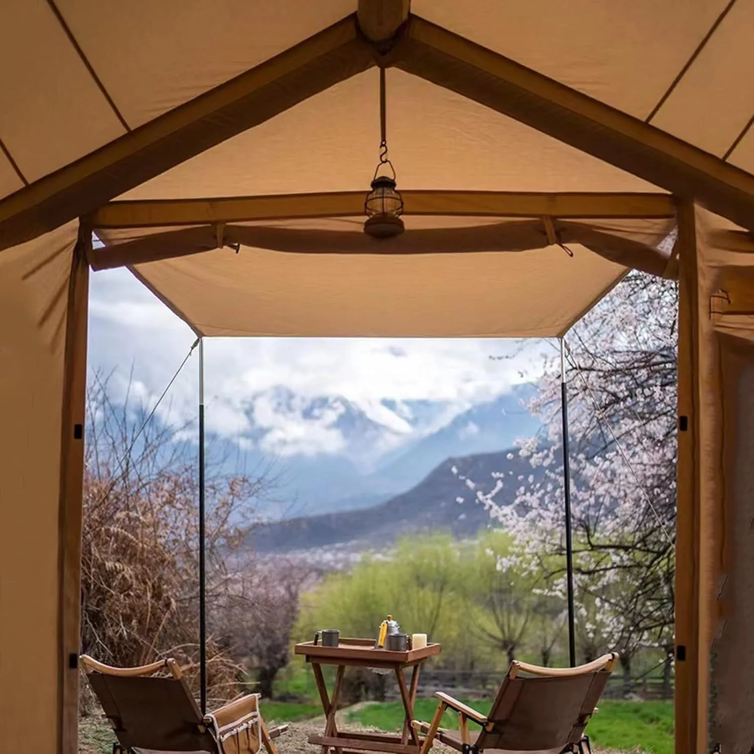 Inflatable Canvas Tents for Family Camping,Camping Yurt Tent for Hiking and Backpacking 5-8 Person Dome Camp Tents with Included Tent Gear Loft for Outdoor Accessories