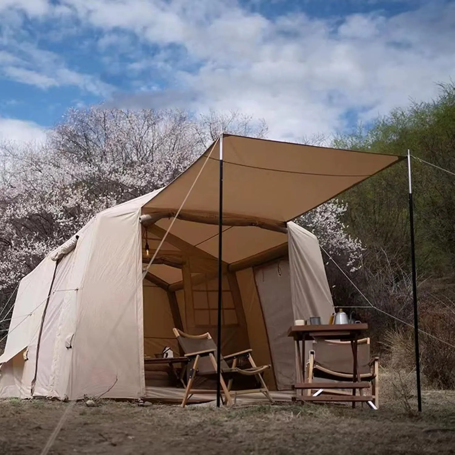 Inflatable Canvas Tents for Family Camping,Camping Yurt Tent for Hiking and Backpacking 5-8 Person Dome Camp Tents with Included Tent Gear Loft for Outdoor Accessories