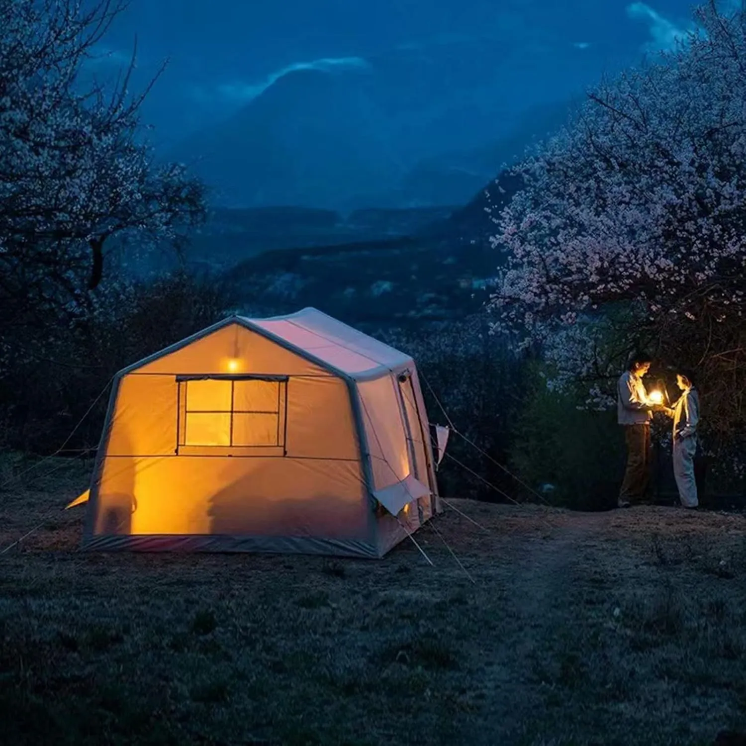 Inflatable Canvas Tents for Family Camping,Camping Yurt Tent for Hiking and Backpacking 5-8 Person Dome Camp Tents with Included Tent Gear Loft for Outdoor Accessories