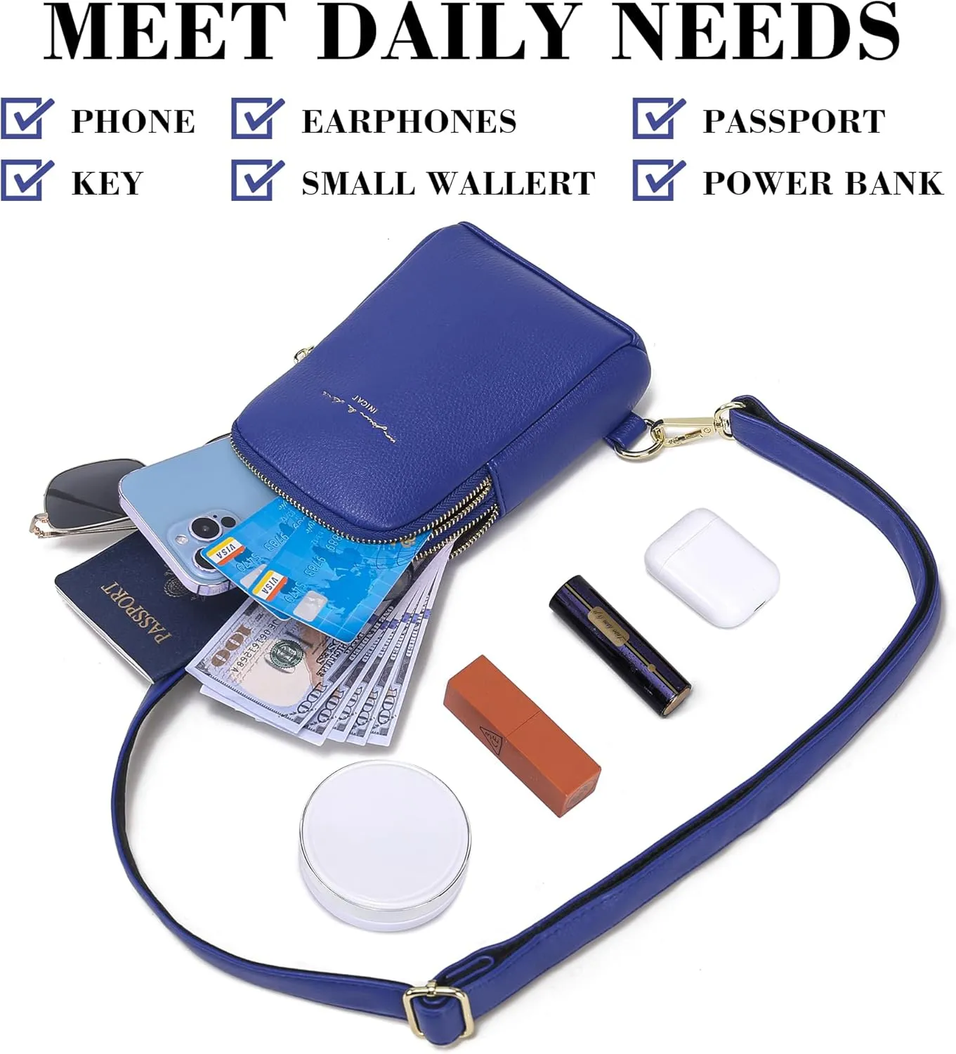 INICAT Small Crossbody Sling Bags for Women Vegan Leather Cell Phone Purse Fanny Packs for Women Men
