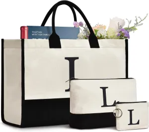 Initial Canvas Tote Bag Birthdays Gift for Women Mom Teacher Friend Bridesmaid,Custom for Wedding Beach Holidays