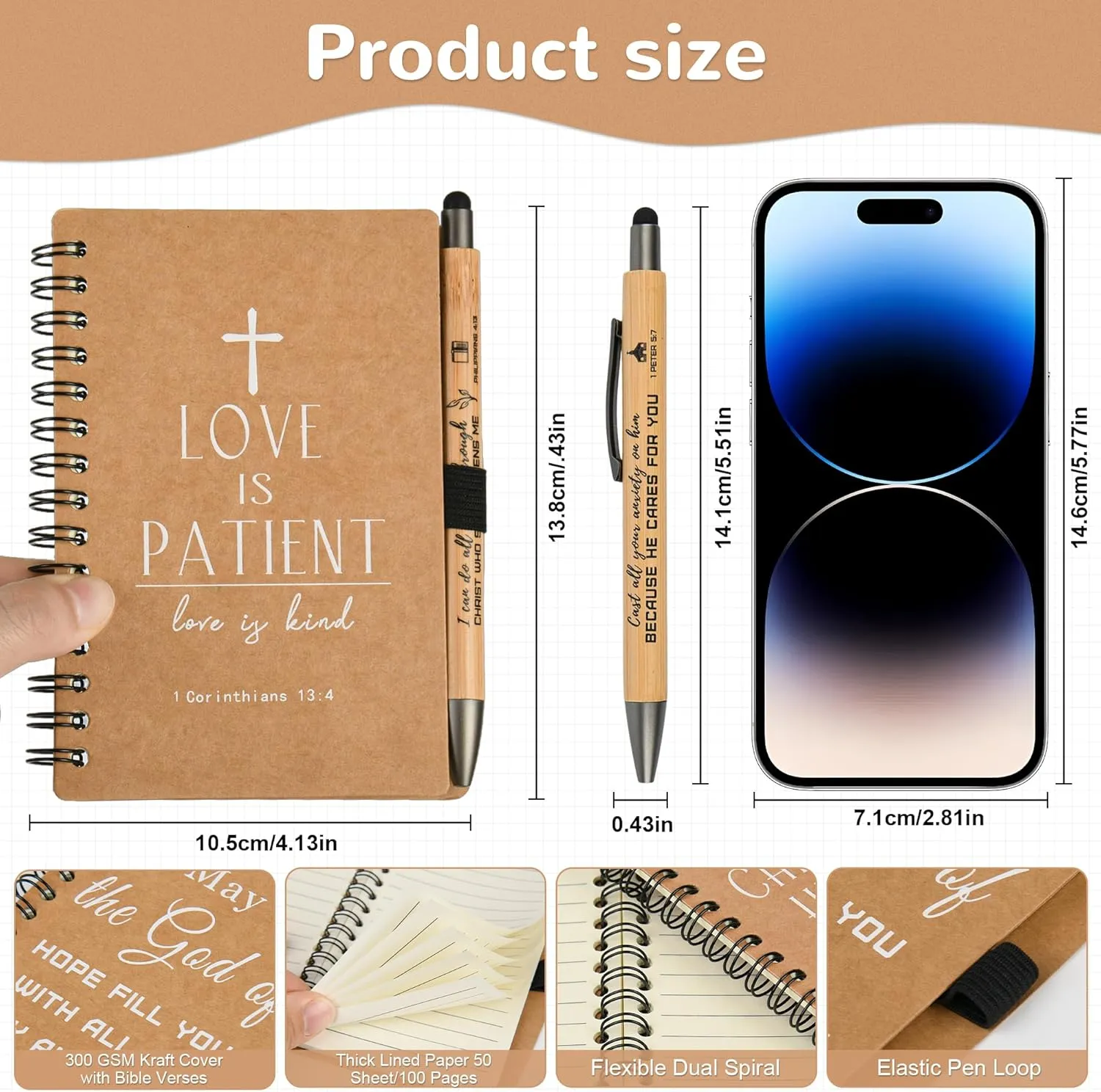 INSADA Christian Prayer Journal Spiral Notebooks Bulk with Pens - Small Notepads (4.13”x5.43”) - inspirational Gifts for Women men,Church Members & Bible Study Groups (60 sets Brown)