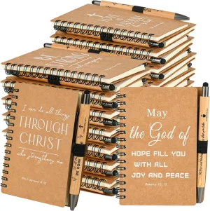 INSADA Christian Prayer Journal Spiral Notebooks Bulk with Pens - Small Notepads (4.13”x5.43”) - inspirational Gifts for Women men,Church Members & Bible Study Groups (60 sets Brown)