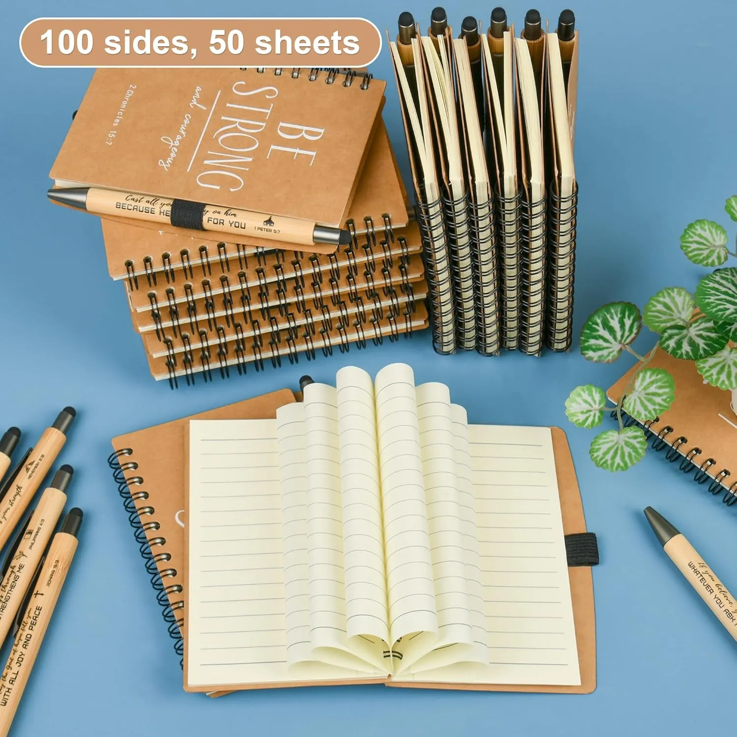INSADA Christian Prayer Journal Spiral Notebooks Bulk with Pens - Small Notepads (4.13”x5.43”) - inspirational Gifts for Women men,Church Members & Bible Study Groups (60 sets Brown)