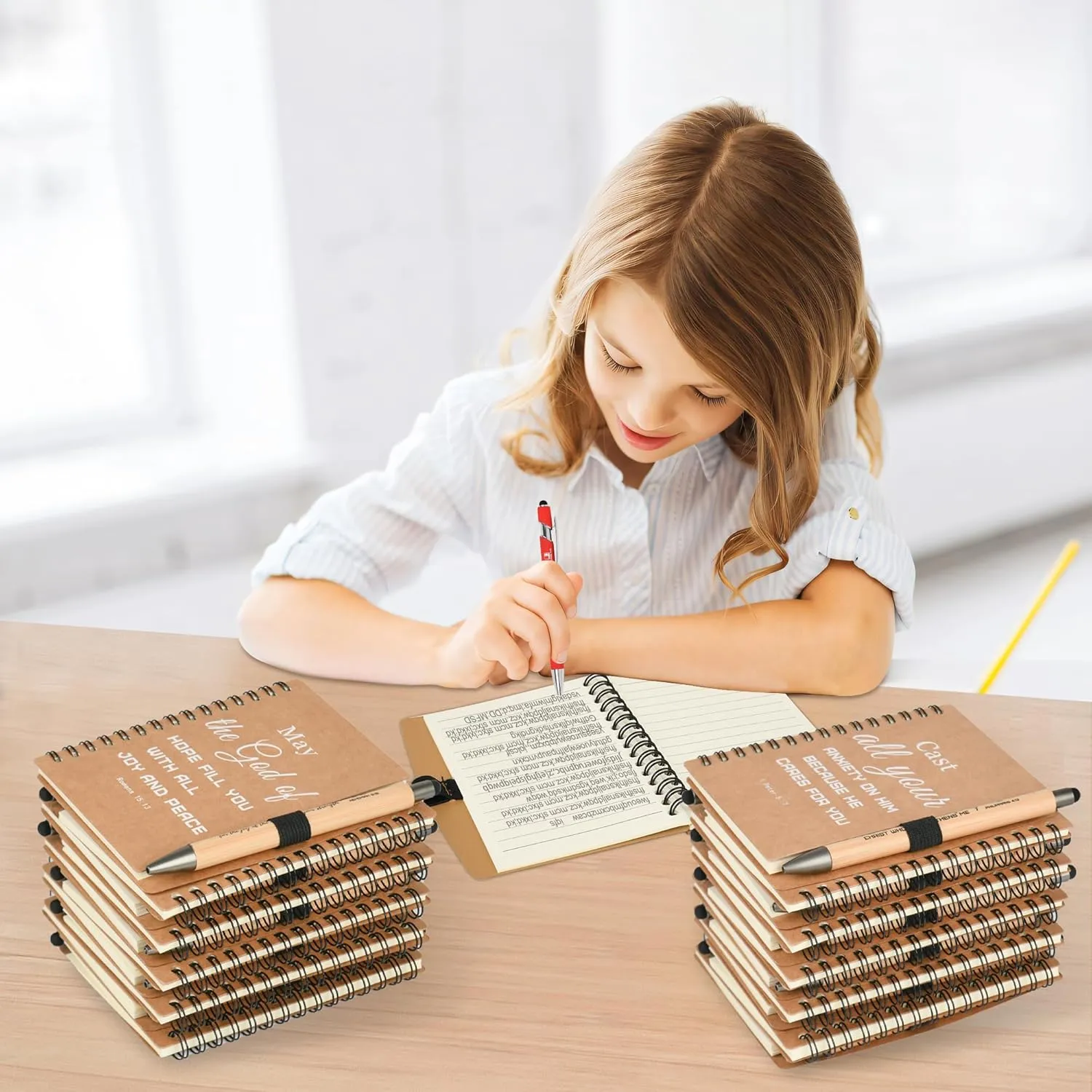 INSADA Christian Prayer Journal Spiral Notebooks Bulk with Pens - Small Notepads (4.13”x5.43”) - inspirational Gifts for Women men,Church Members & Bible Study Groups (60 sets Brown)