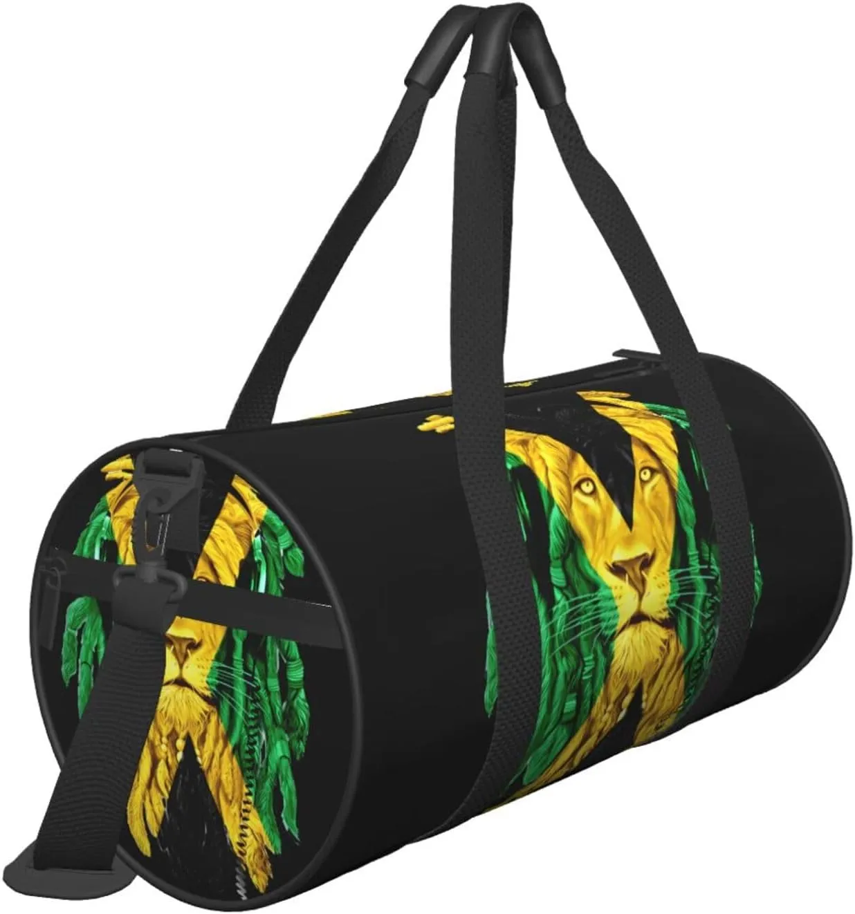 Jamaican Flag Lion Head Round Travel Duffel Bag Large Capacity Gym Sports Bags for Hiking Vacation Trips