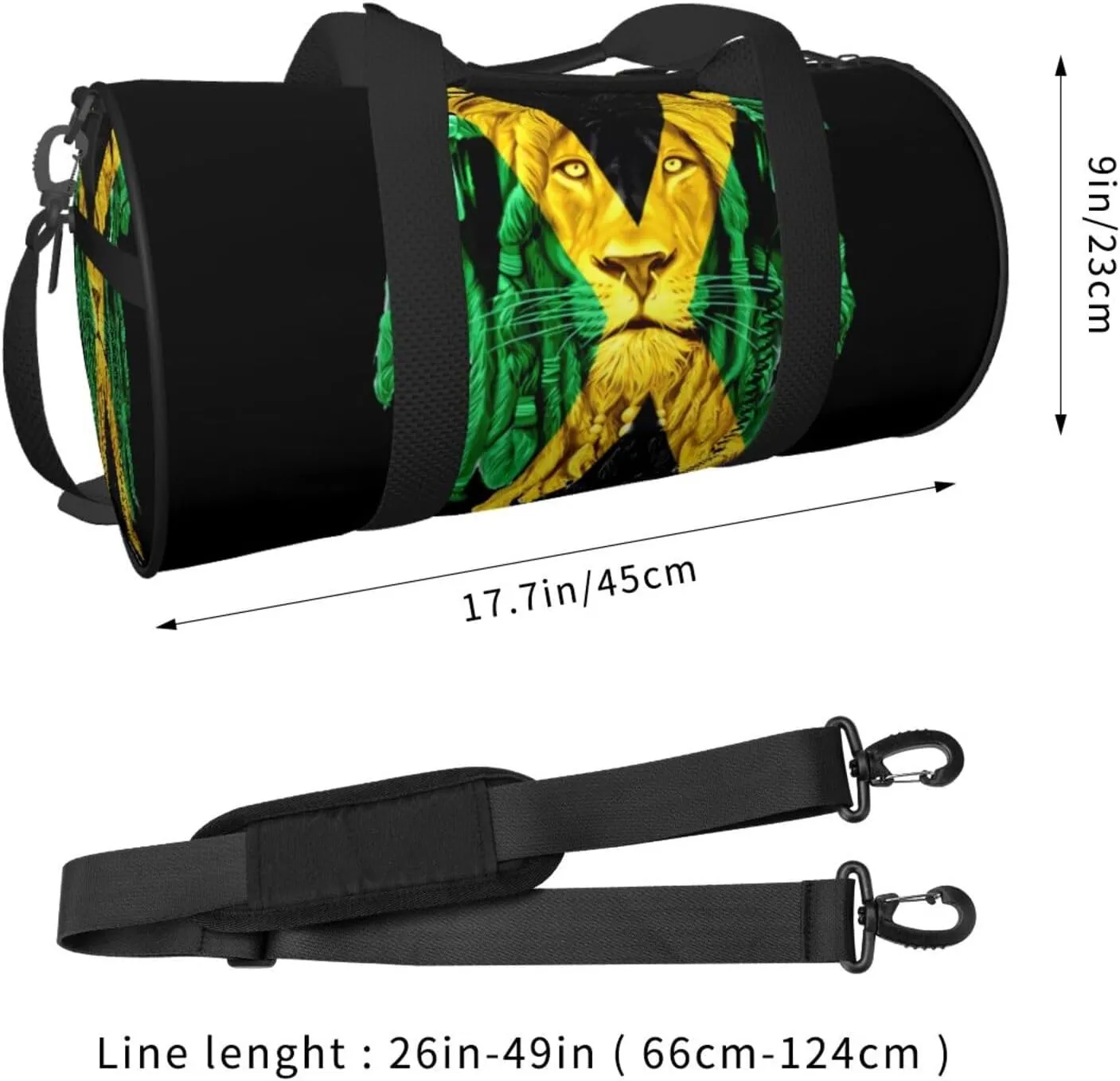 Jamaican Flag Lion Head Round Travel Duffel Bag Large Capacity Gym Sports Bags for Hiking Vacation Trips