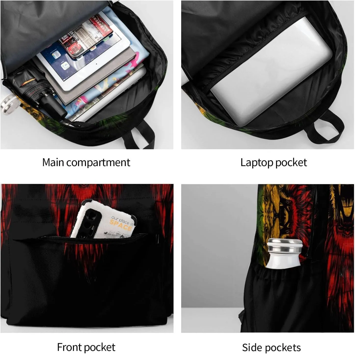 Jamaican Rasta Lion Flag Laptop Backpack Work Travel Backpacks Business Rucksack Casual Outdoor Daypack with Adjustable Strap Bags for Sports Office Gym Hiking