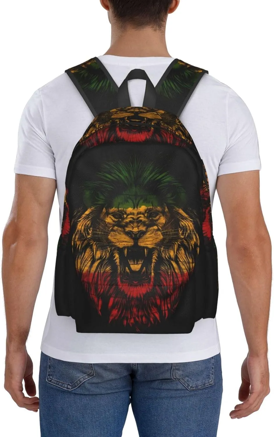 Jamaican Rasta Lion Flag Laptop Backpack Work Travel Backpacks Business Rucksack Casual Outdoor Daypack with Adjustable Strap Bags for Sports Office Gym Hiking