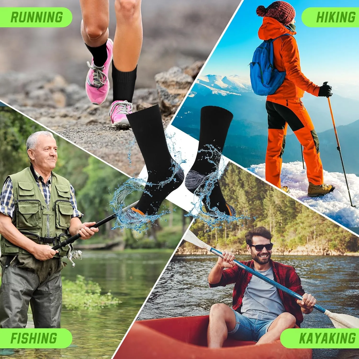 Janmercy 3 Pairs Unisex Waterproof Breathable Knit Socks for Men Women Socks for Hiking Wading Running Skiing, 3 Colors
