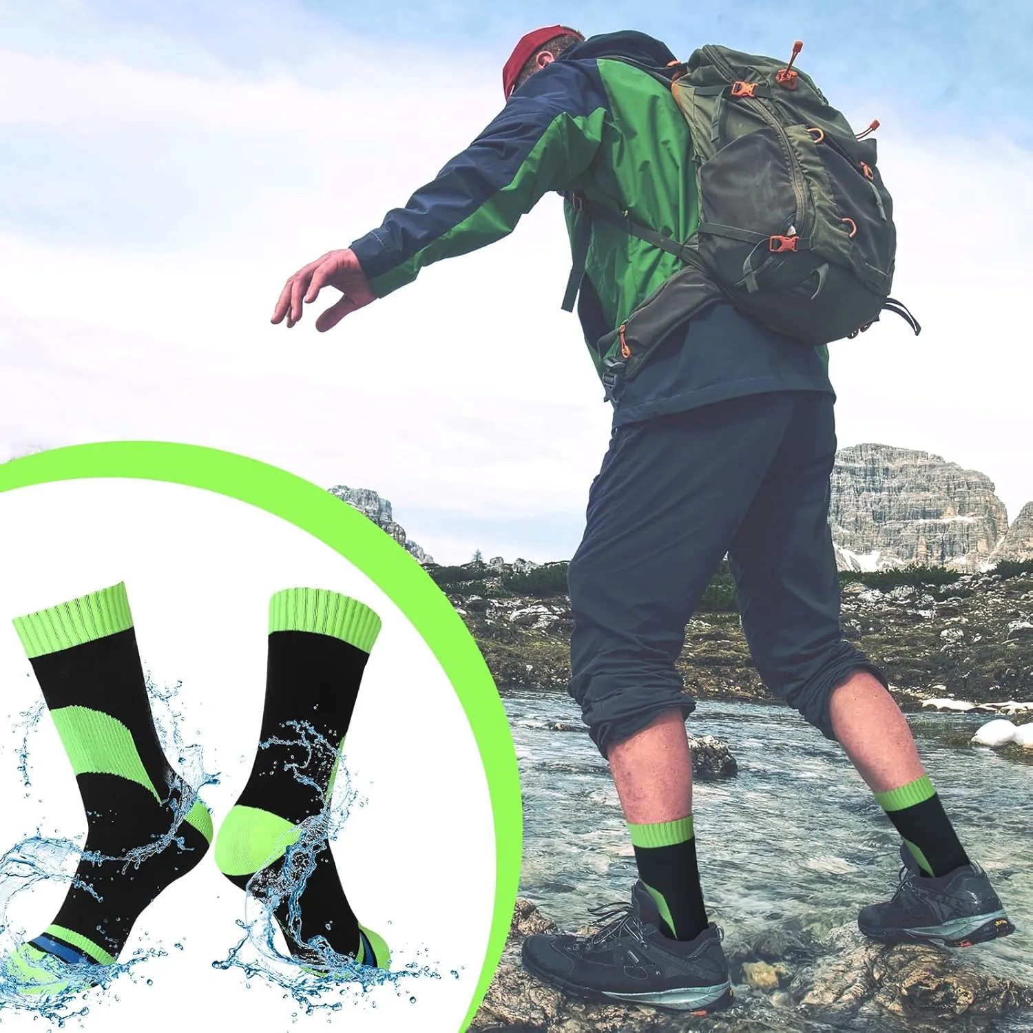 Janmercy 3 Pairs Unisex Waterproof Breathable Knit Socks for Men Women Socks for Hiking Wading Running Skiing, 3 Colors