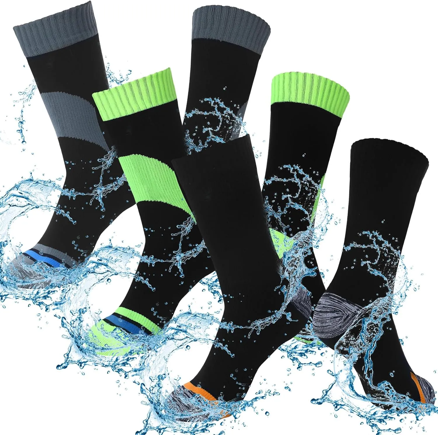 Janmercy 3 Pairs Unisex Waterproof Breathable Knit Socks for Men Women Socks for Hiking Wading Running Skiing, 3 Colors
