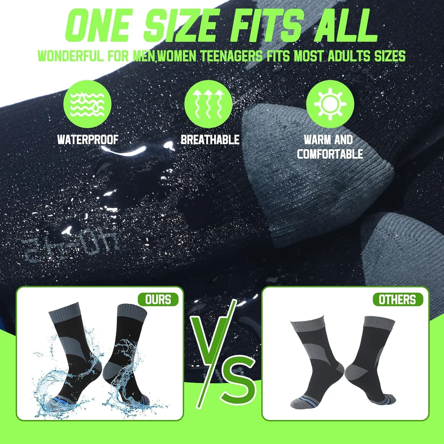 Janmercy 3 Pairs Unisex Waterproof Breathable Knit Socks for Men Women Socks for Hiking Wading Running Skiing, 3 Colors