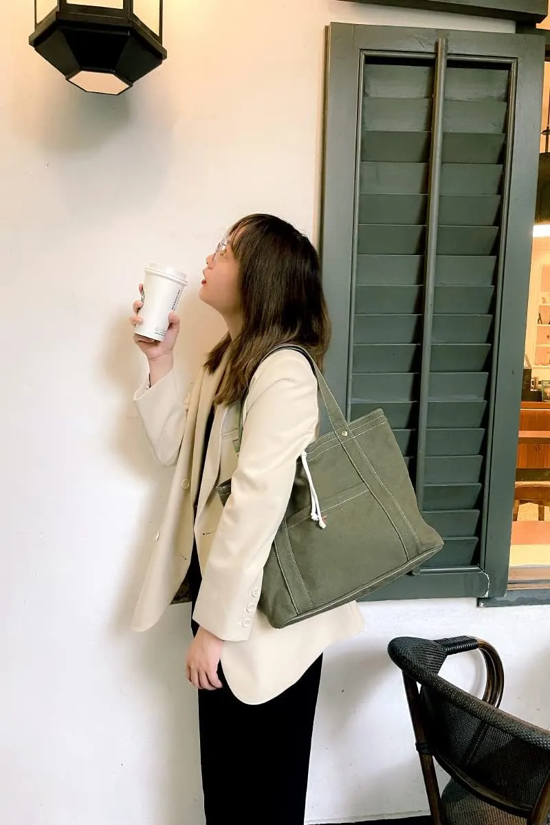 Jeelow Canvas Shoulder Tote Weekender Bag Handbag Purse Double Handles For Men Women