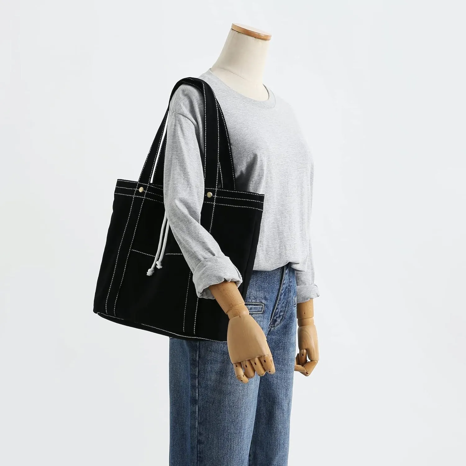 Jeelow Canvas Tote Handbag Shoulder Bag Crossbody Purses Double Pockets For Men & Women