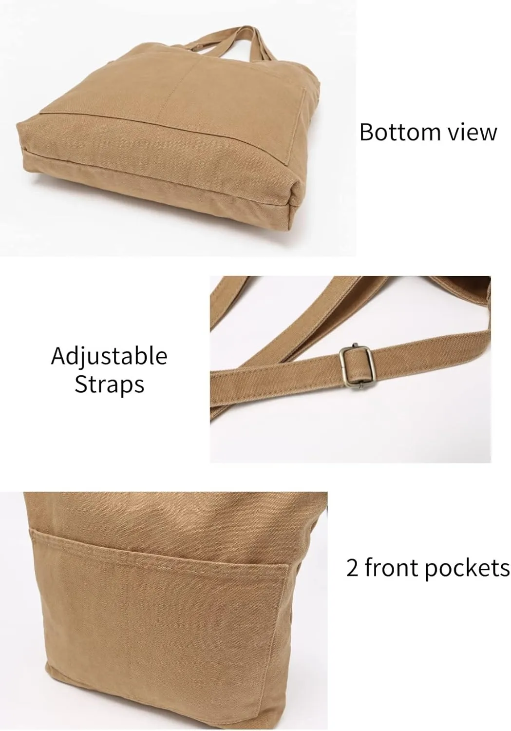 Jeelow Canvas Tote Handbag Shoulder Bag Crossbody Purses Double Pockets For Men & Women