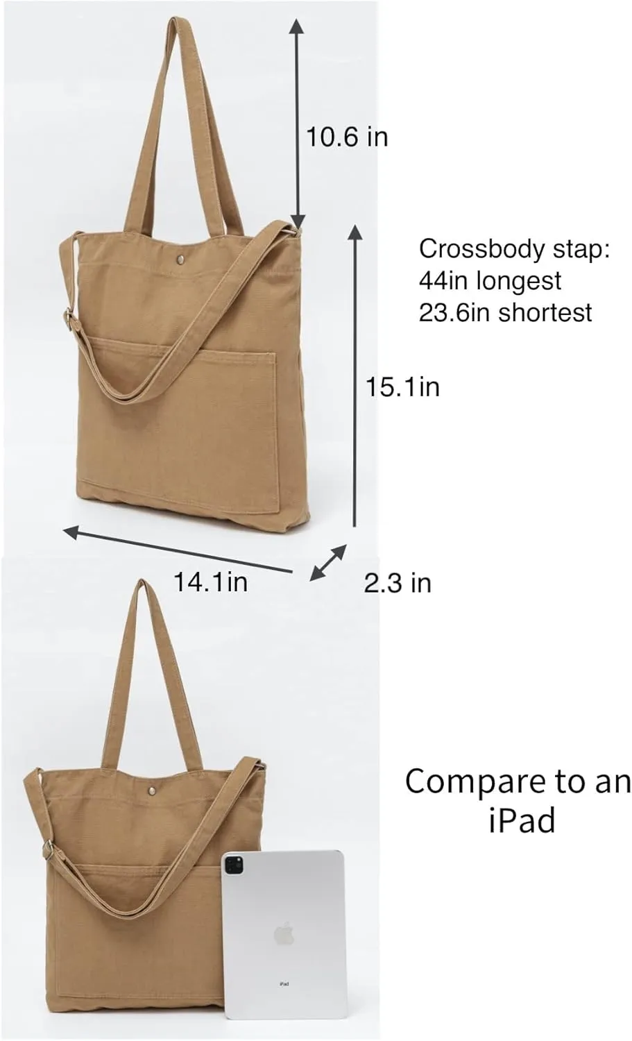 Jeelow Canvas Tote Handbag Shoulder Bag Crossbody Purses Double Pockets For Men & Women