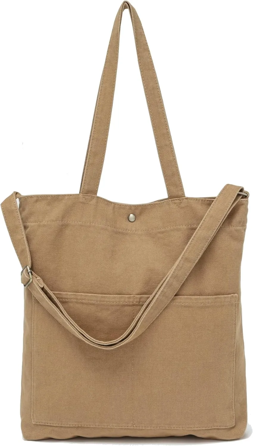 Jeelow Canvas Tote Handbag Shoulder Bag Crossbody Purses Double Pockets For Men & Women