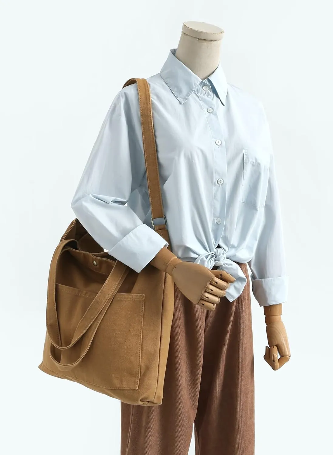 Jeelow Canvas Tote Handbag Shoulder Bag Crossbody Purses Double Pockets For Men & Women
