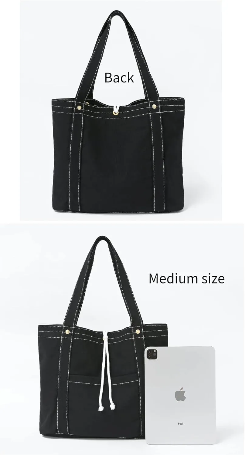 Jeelow Canvas Tote Handbag Shoulder Bag Crossbody Purses Double Pockets For Men & Women