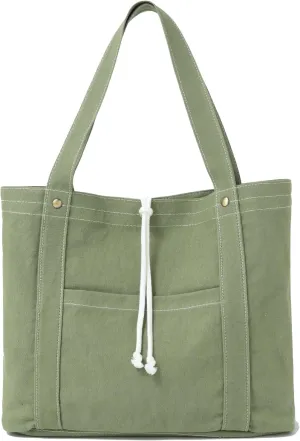 Jeelow Canvas Tote Handbag Shoulder Bag Crossbody Purses Double Pockets For Men & Women