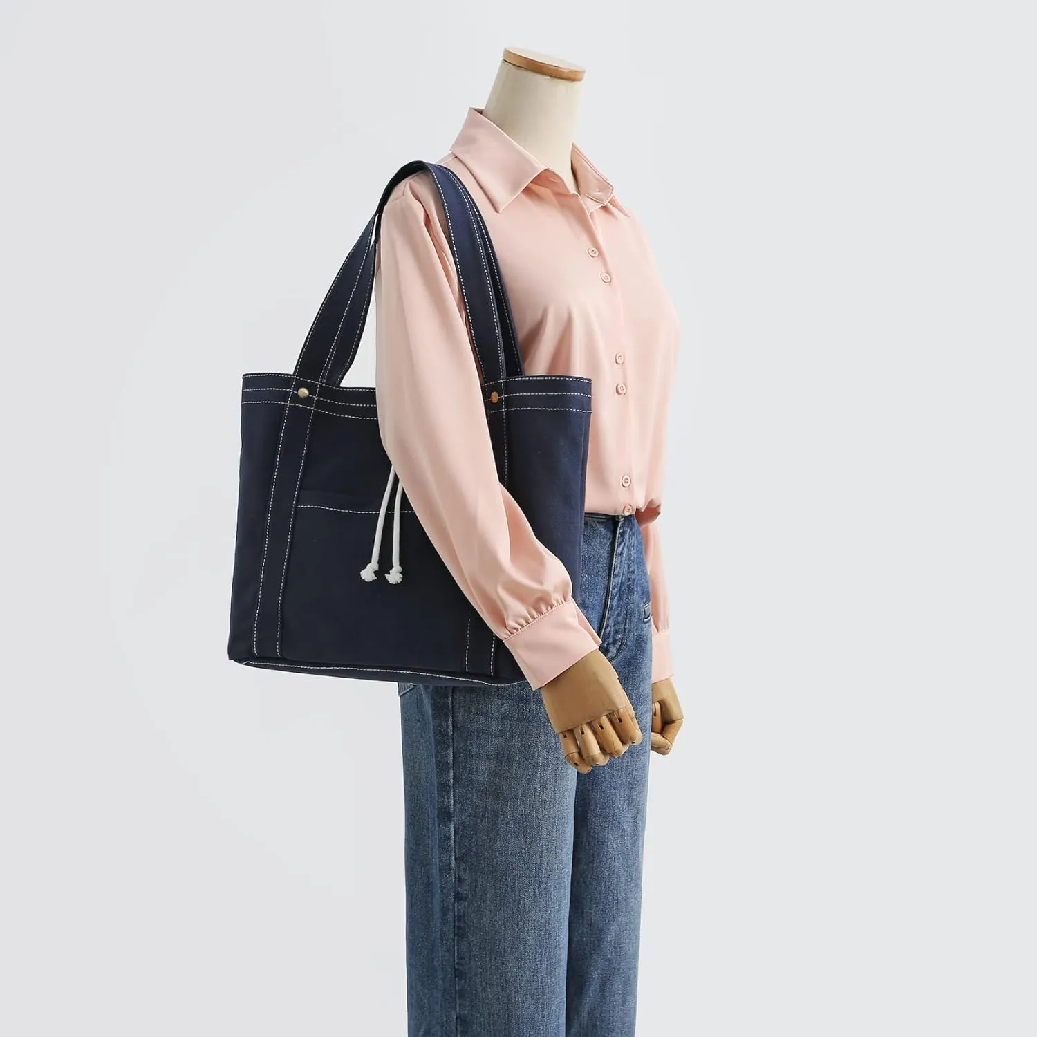 Jeelow Canvas Tote Handbag Shoulder Bag Crossbody Purses Double Pockets For Men & Women
