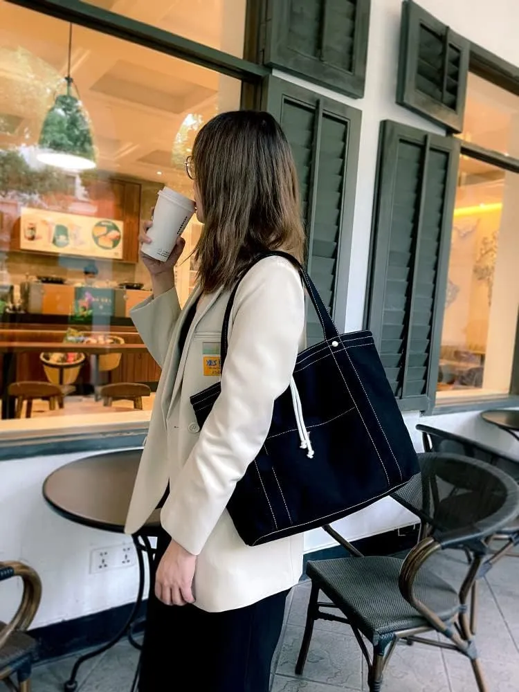 Jeelow Canvas Tote Handbag Shoulder Bag Crossbody Purses Double Pockets For Men & Women