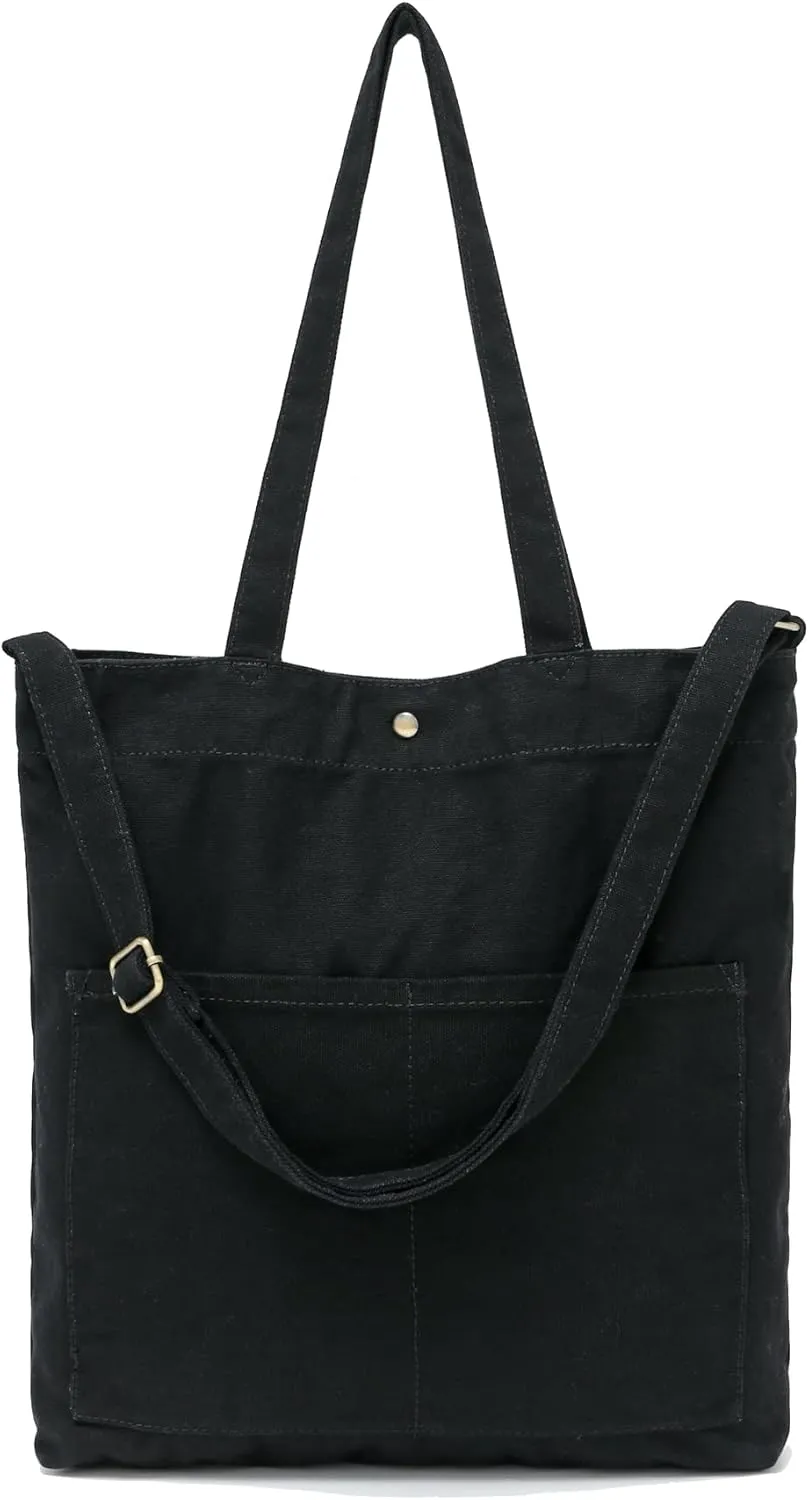 Jeelow Canvas Tote Handbag Shoulder Bag Crossbody Purses Double Pockets For Men & Women