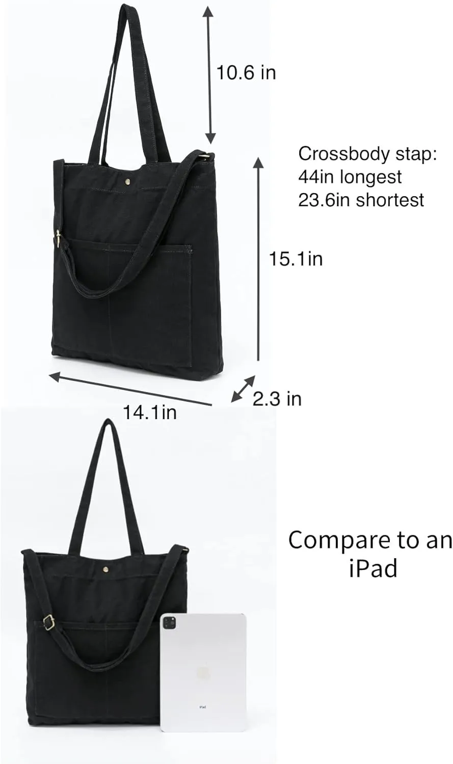 Jeelow Canvas Tote Handbag Shoulder Bag Crossbody Purses Double Pockets For Men & Women