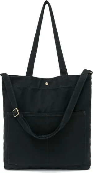 Jeelow Canvas Tote Handbag Shoulder Bag Crossbody Purses Double Pockets For Men & Women
