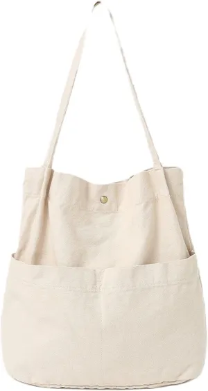 Jeelow Canvas Tote Handbag Shoulder Bucket Bag Purses For Men & Women With Pockets